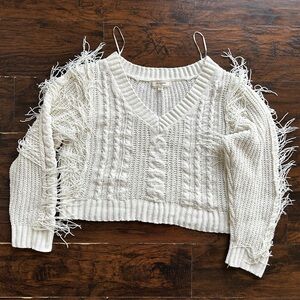 Fringed Cream Knit Sweater